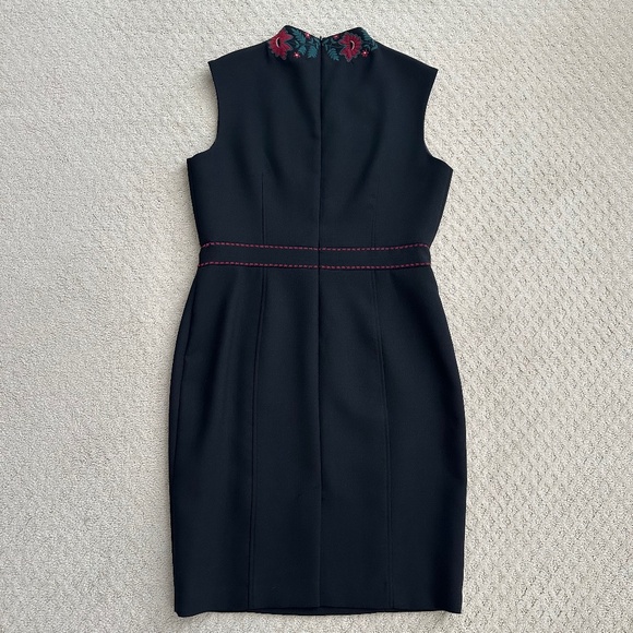 Brooks Brothers Floral Embroidered High Neck Wool Blend Sheath Dress 14 Classic - Picture 9 of 15